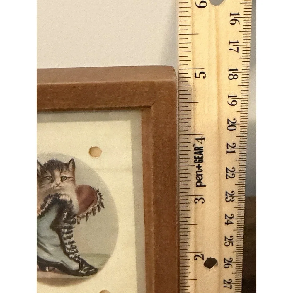 Vintage Christmas Cat Postcard Dexterity Puzzle Rolling Ball Game Wood Frame